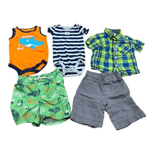 Baby Boys Clothes Lot 5 Pc Bodysuits Shirt Shorts Plaid Shark Stripe Summer